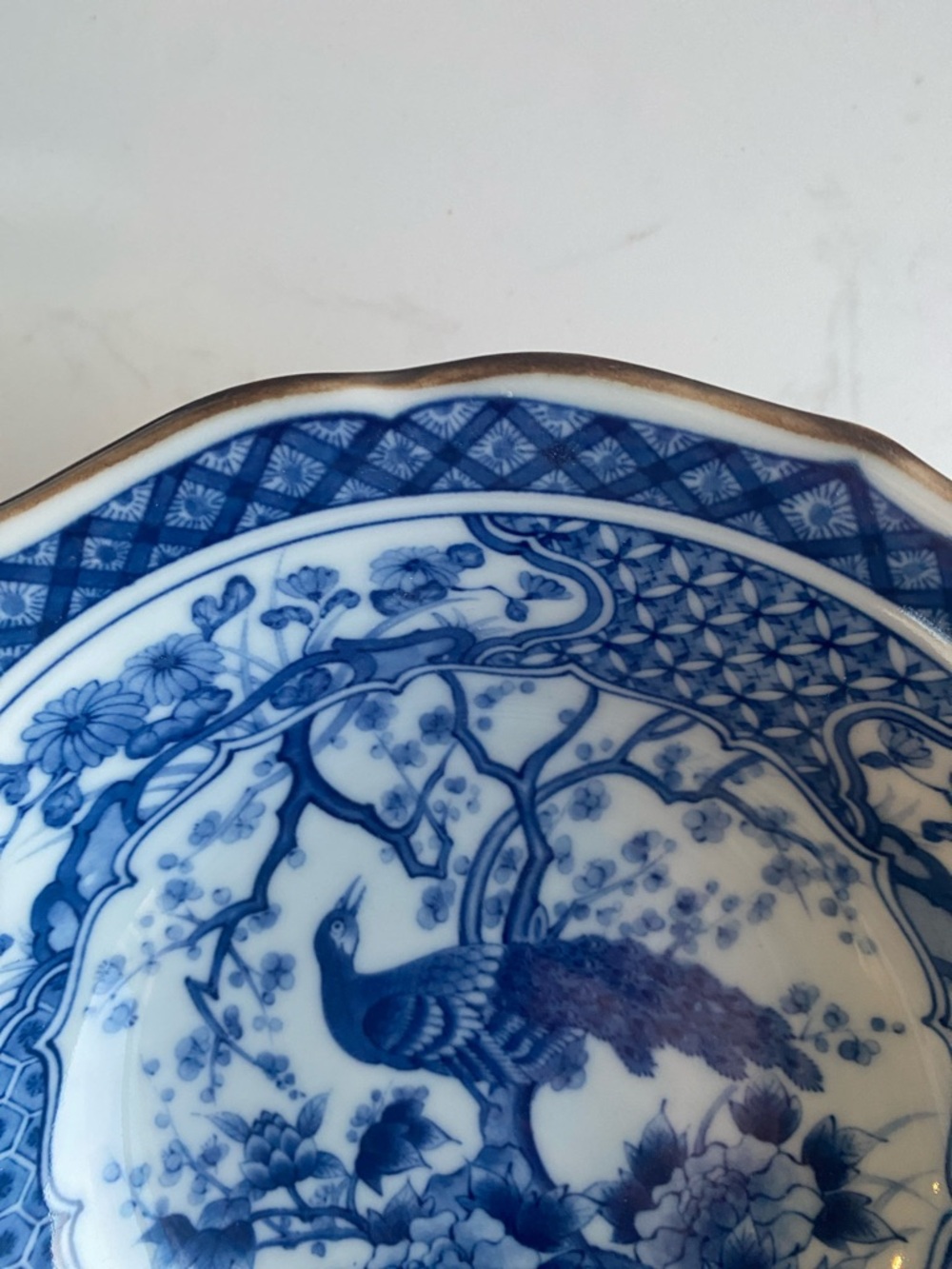 Andrea by Sadek Vintage Blue and White Peacock Design 7 1/2” Bowl - Picture 5 of 9